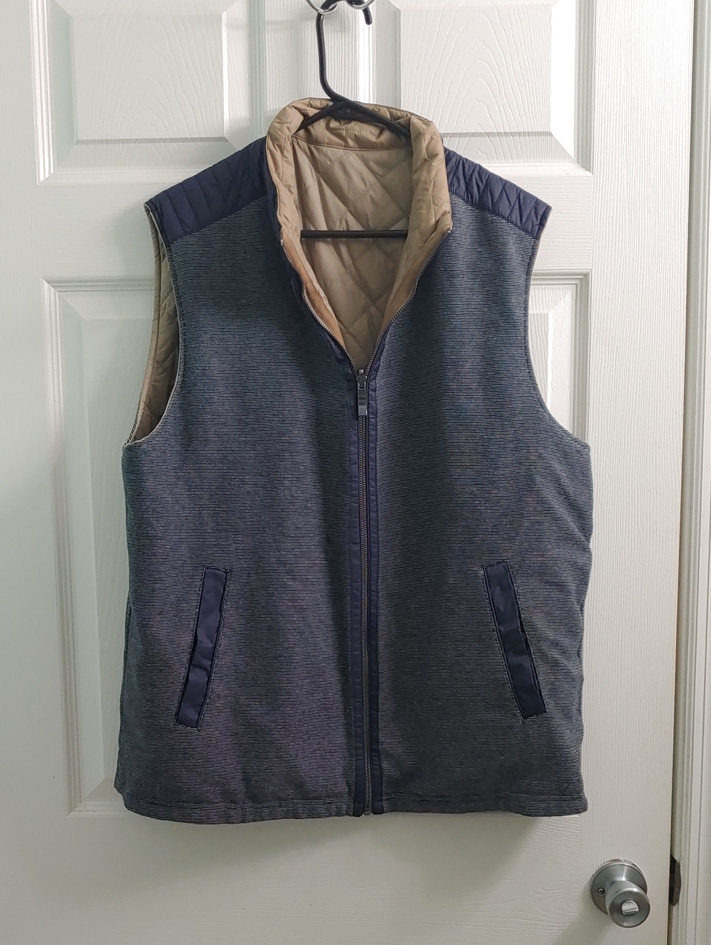 Johnston & Murphy Men's XL Reversible Quilted Vest Blue And Khaki Gilet